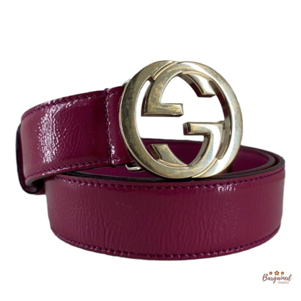 Authentic GUCCI Pink Rose Coated Calfskin Leather GG Interlocking Belt 75/30